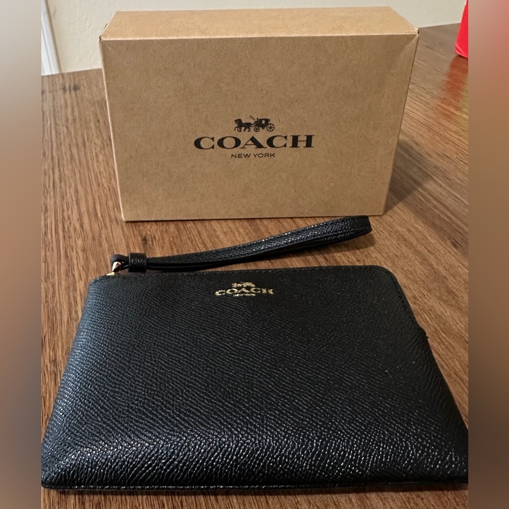 Coach Black Wristlet with Gold Zipper - Brand New